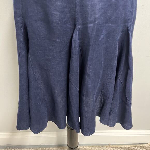 INC International Concepts Skirt sz 6 Navy Blue Linen Knee Flared Twirl Nautical - Picture 4 of 7